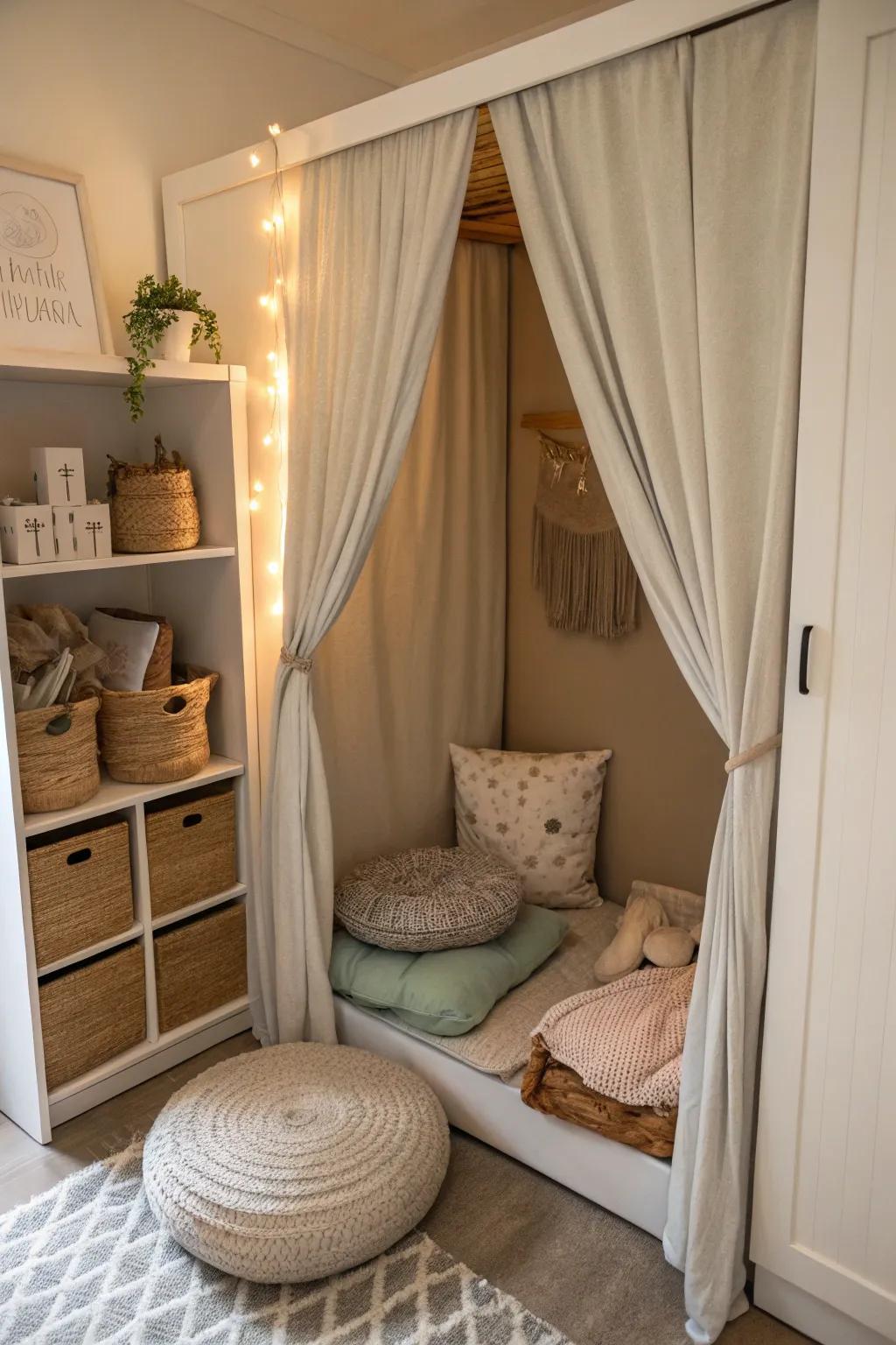 A canopy provides a cozy hideaway.