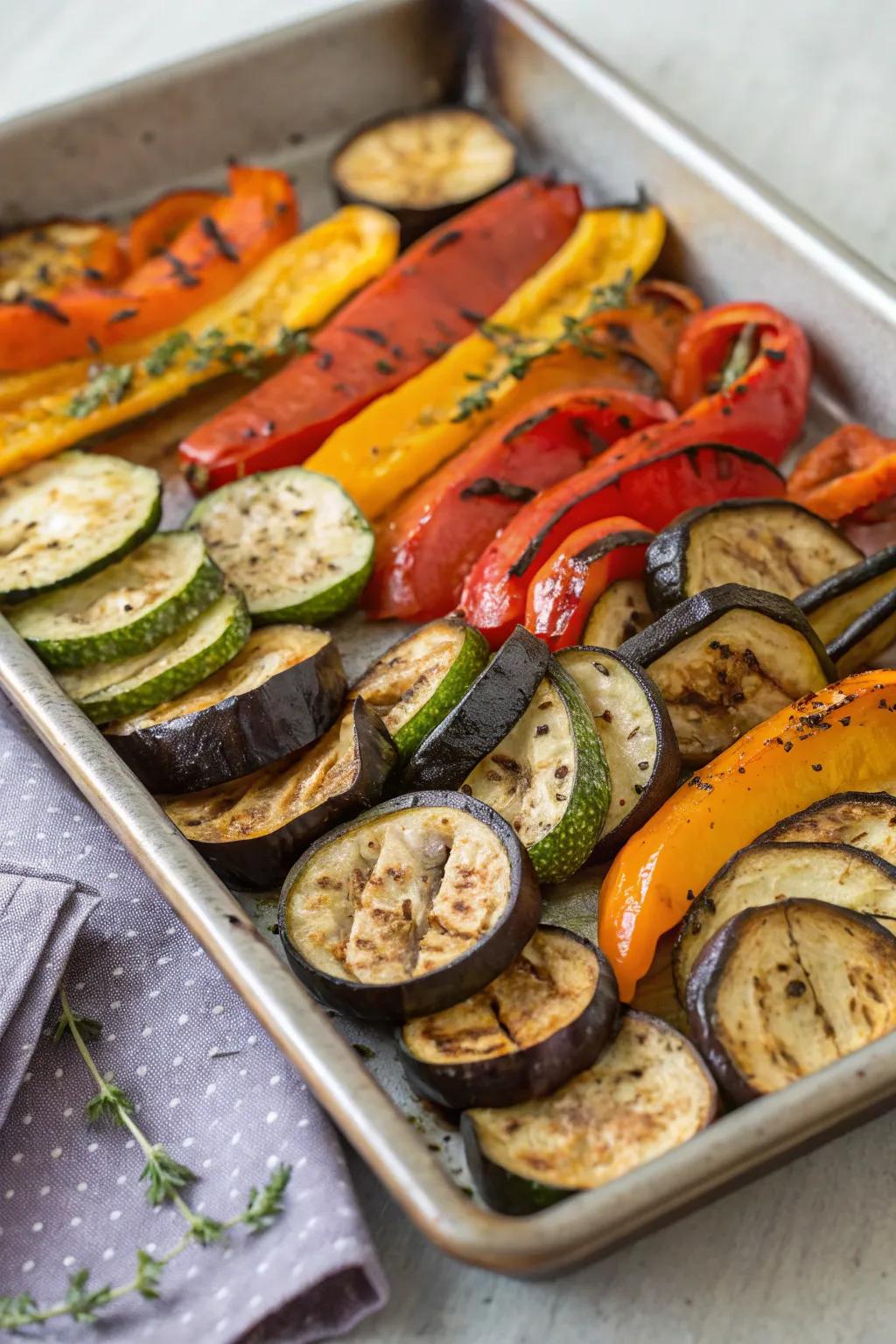 Sheet-pan ratatouille, a vibrant and tasty French classic.