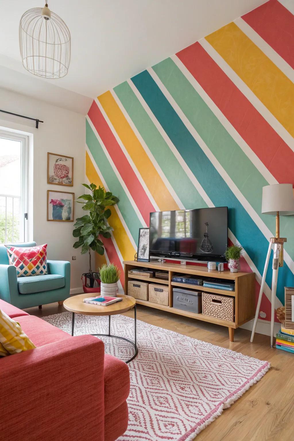 Create energy with diagonal paint lines.