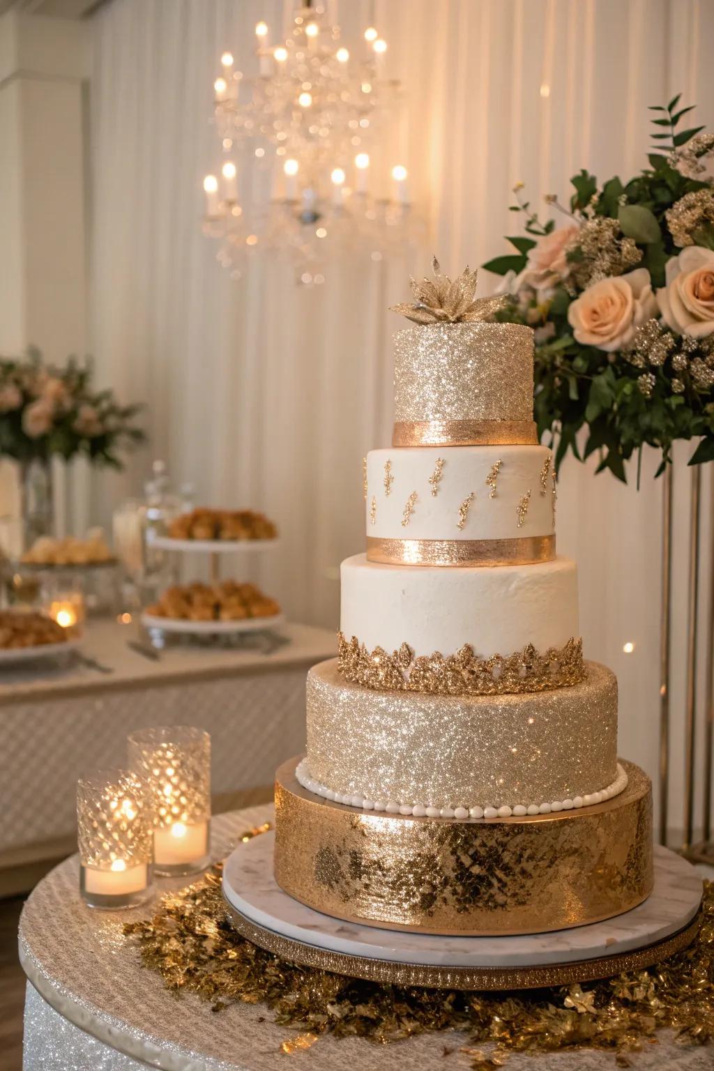 Glamorous cake with subtle metallic accents.