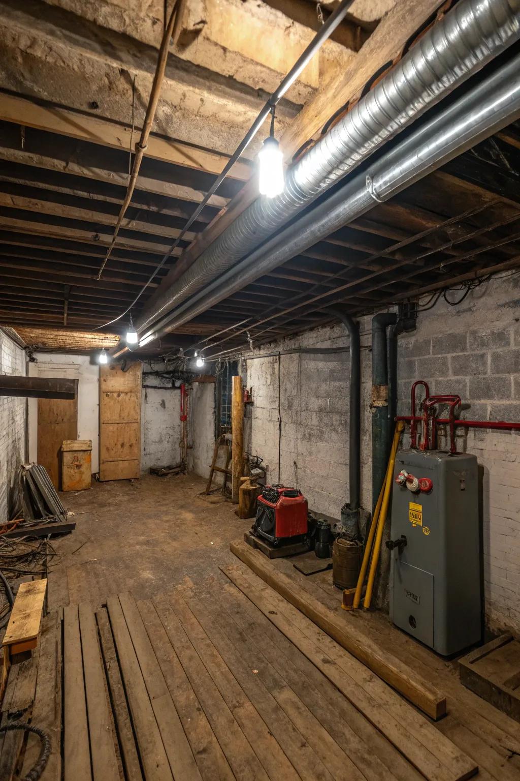 An exposed ceiling adds height and character.