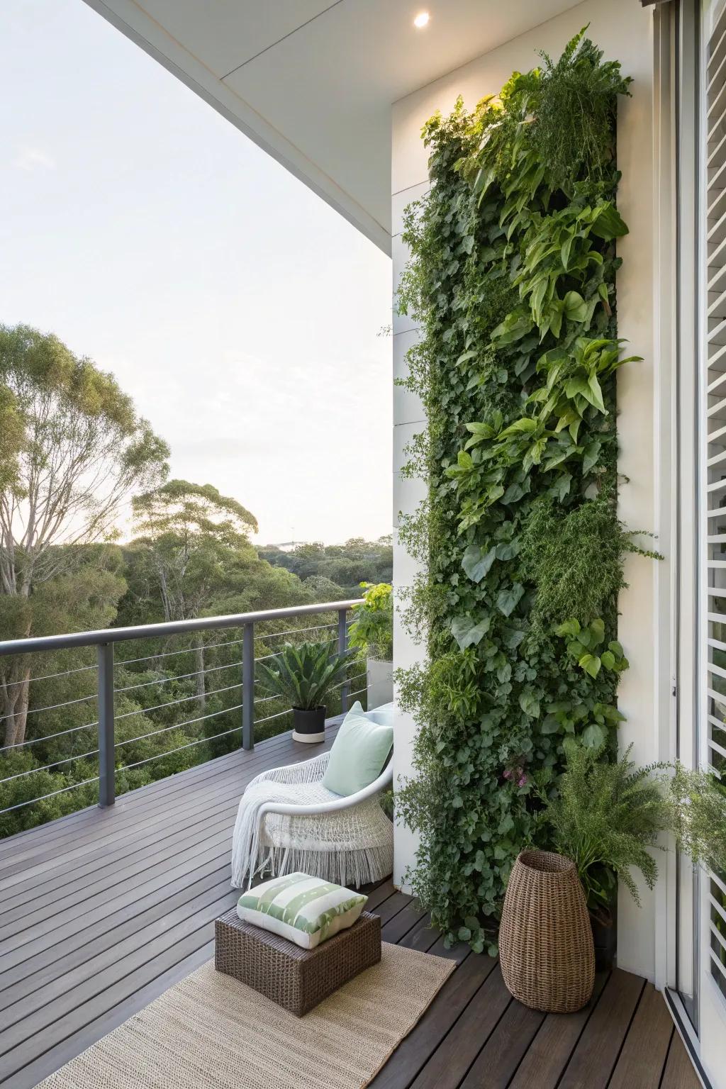 Vertical plant walls maximize greenery and save space.