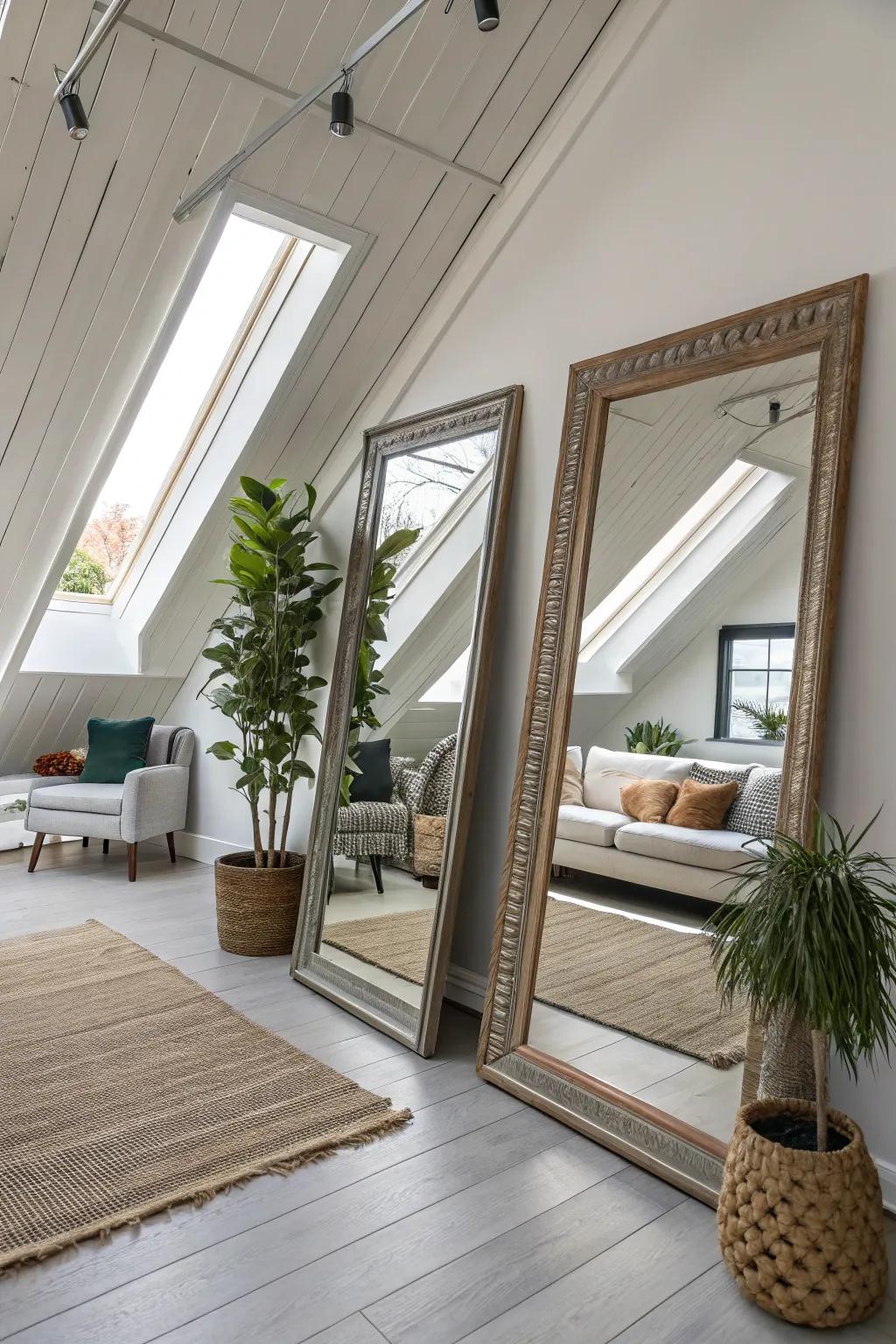 Mirrors enhance the sense of space and light in a loft.