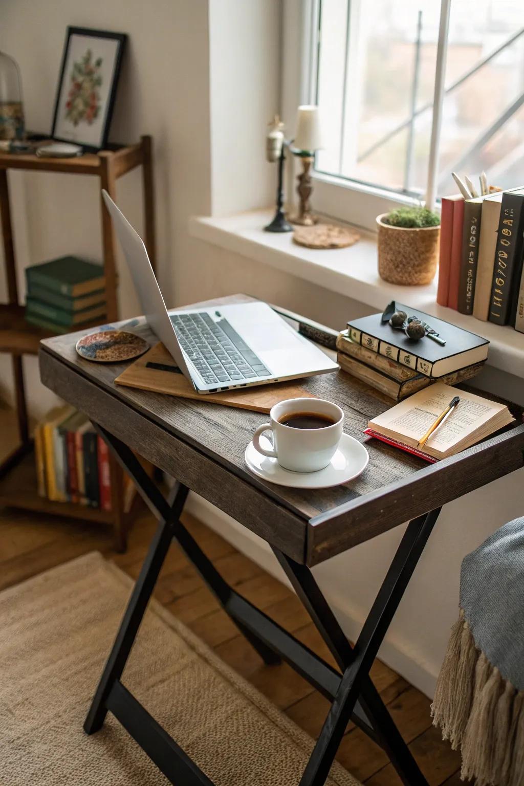 A practical fold-away desk that saves space when not in use.