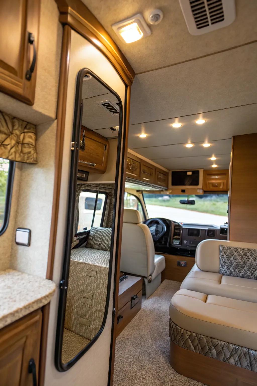 Mirrors can enhance the sense of space and light in your RV.