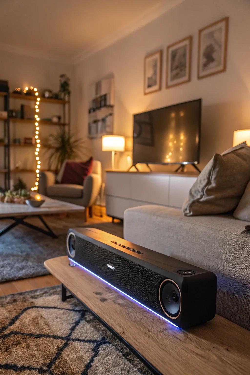 Soundbar highlighted with ambient LED lighting