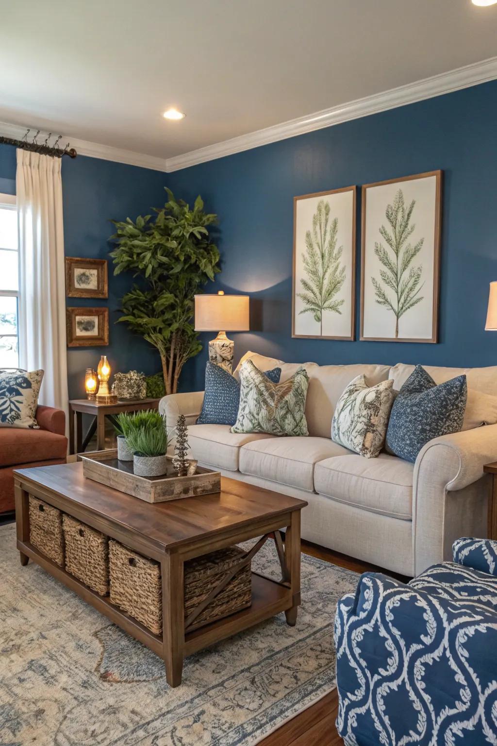 A bold accent wall that adds a vibrant touch to a Southern living space.