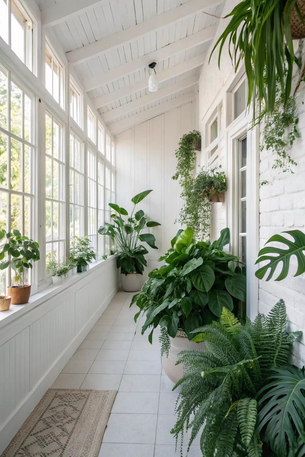 Crisp whites and greenery create a fresh vibe.