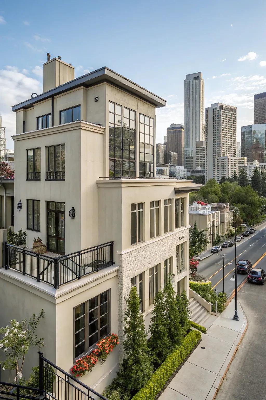 Metal trims introduce an industrial chic style to this urban home.