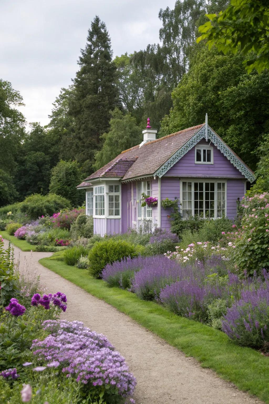 A soothing lavender summer house, perfect for unwinding in the garden.