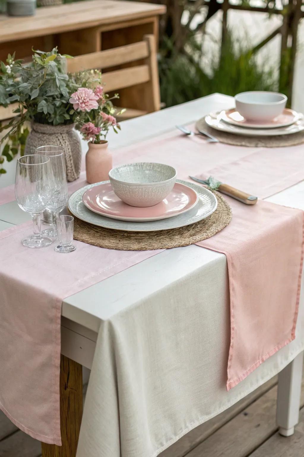 Pastel table runner for a serene and calming dining atmosphere.