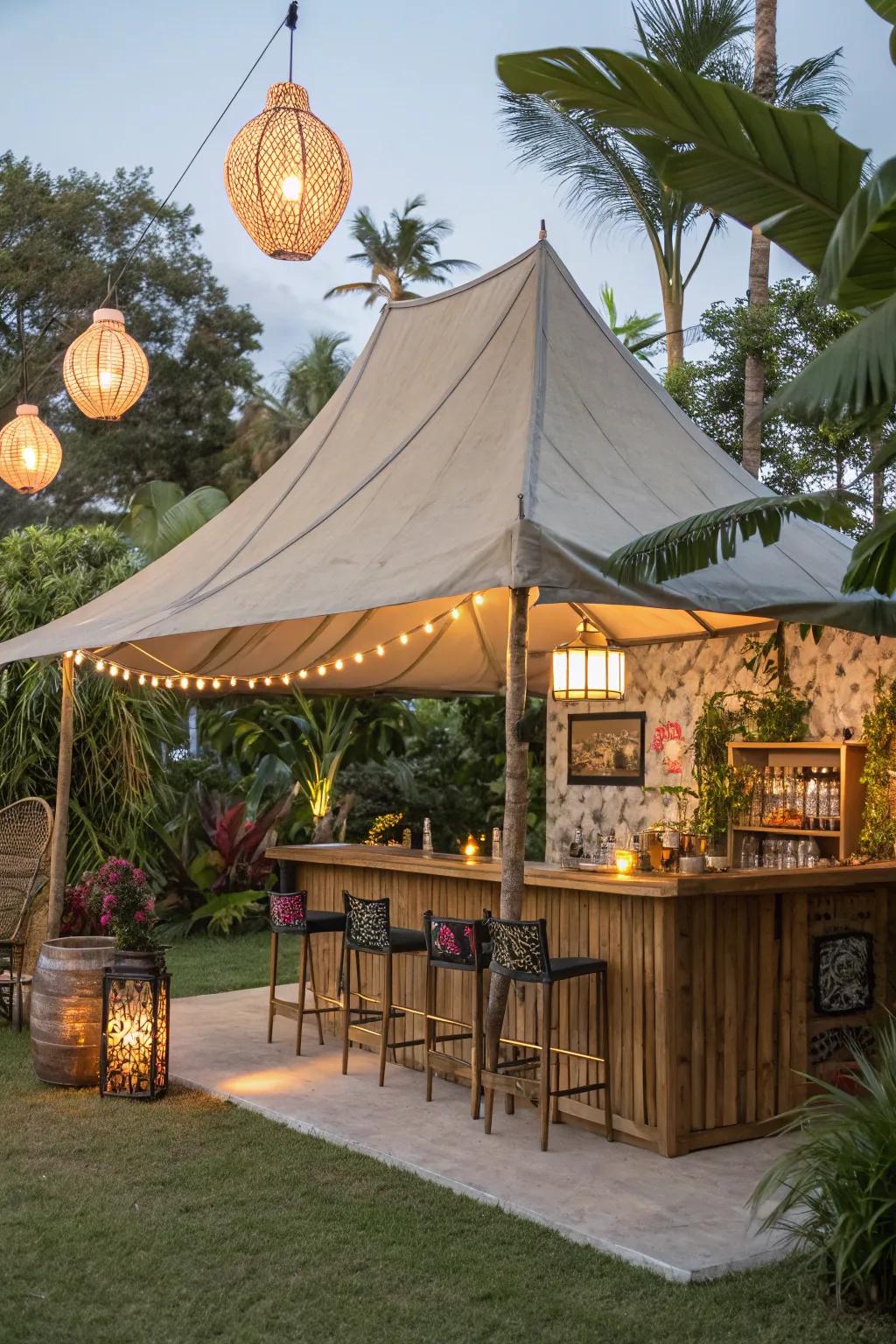 Canvas tents offer a playful and adaptable roofing solution.