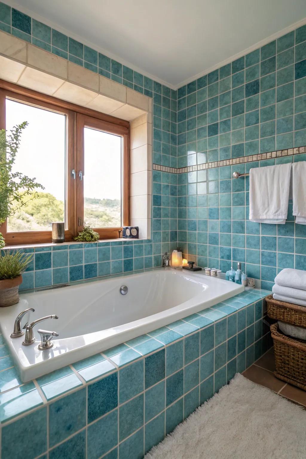 Blue tiles evoke the refreshing and calming essence of the ocean.