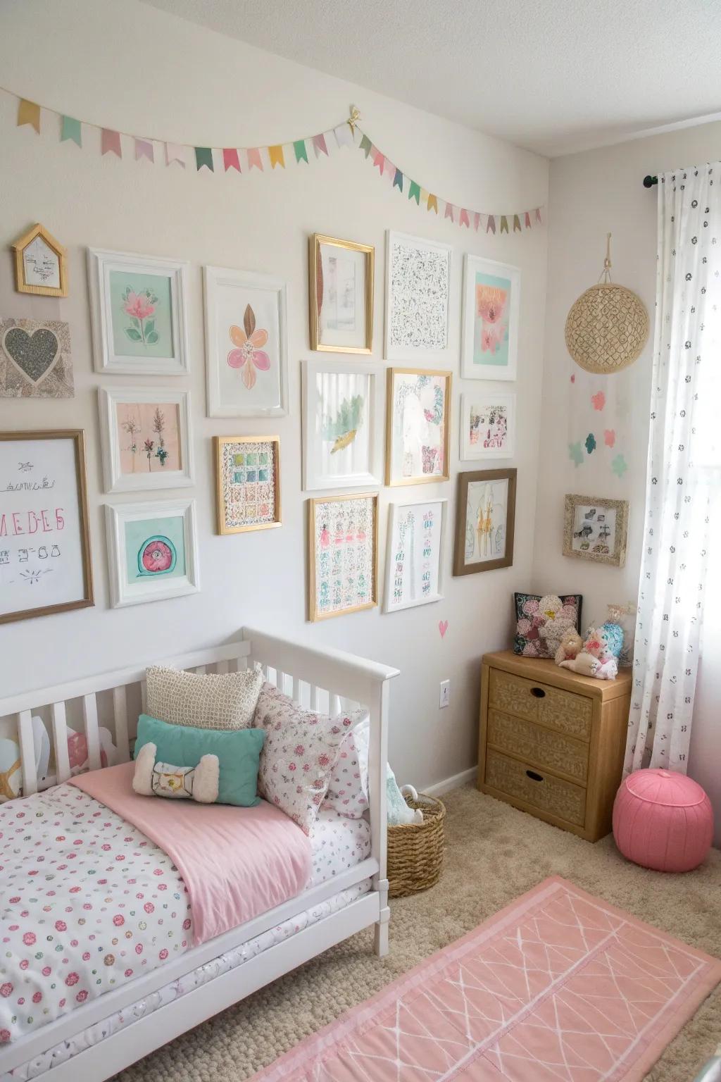 A themed gallery wall adds inspiring and personal touches to your toddler's room.