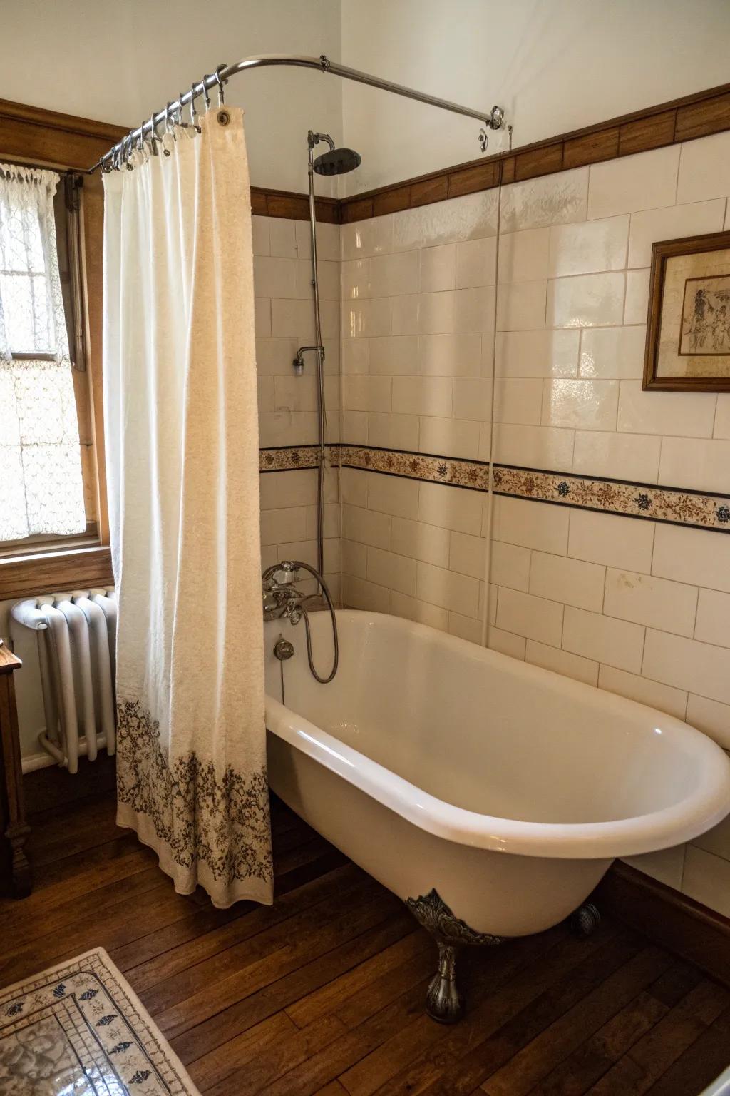 A vintage clawfoot tub offers classic elegance in this combo.