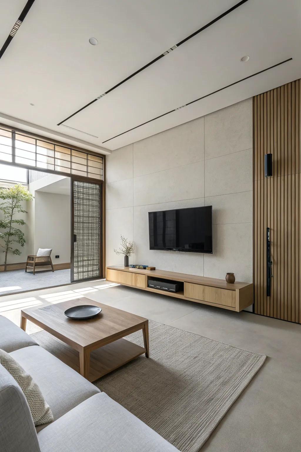 Minimalism brings peace and order to your TV room.