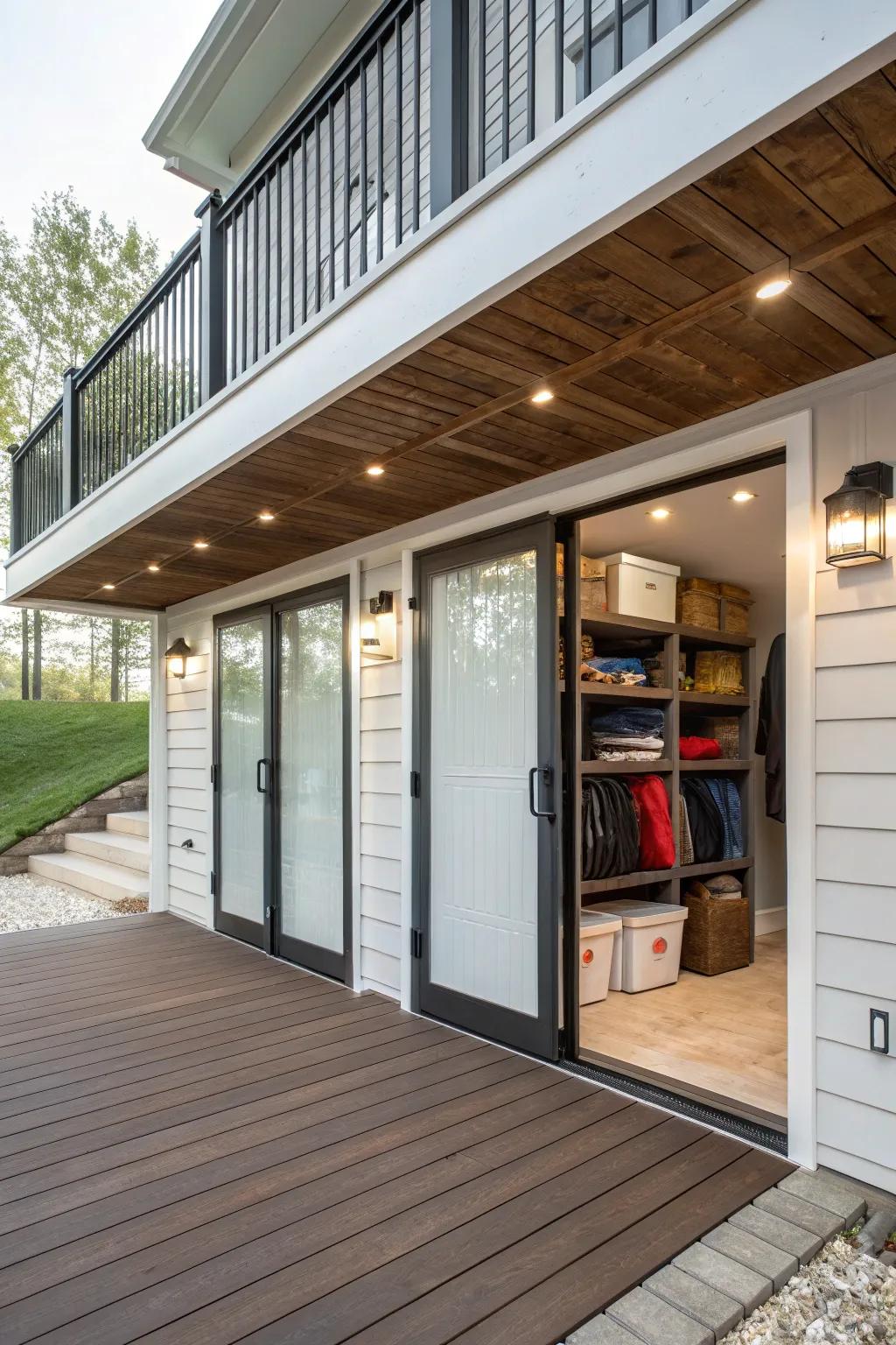 Access doors provide convenience and style to under deck storage areas.