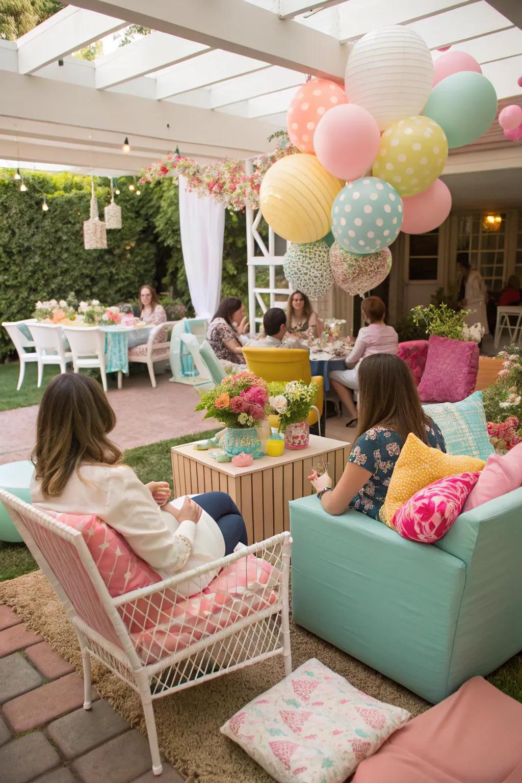 A cozy seating arrangement with eclectic chairs and cushions.