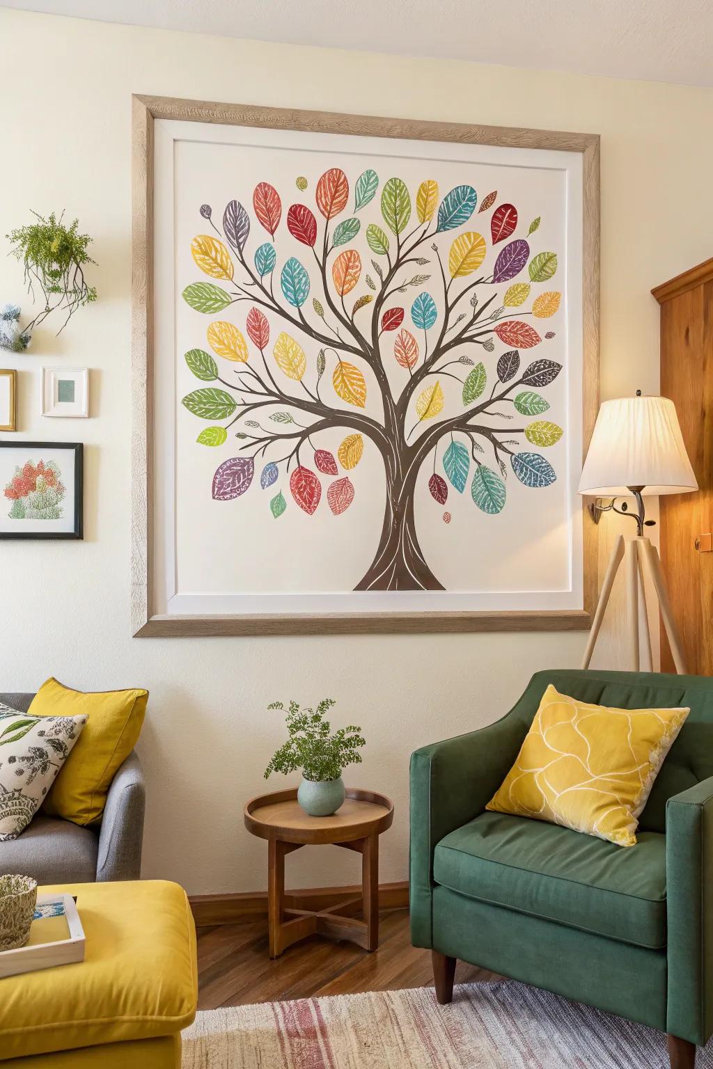 A thumbprint tree filled with guest prints and signatures.