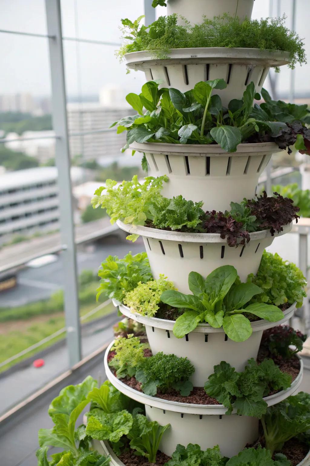 A space-saving tower garden maximizing plant yield.