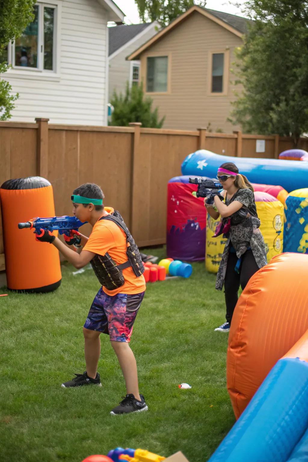 A Nerf battle adds a dynamic element to the party.