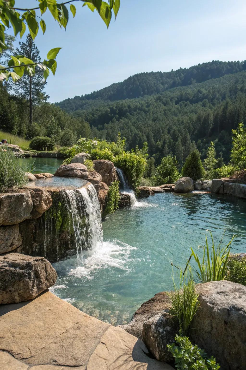 Create a natural pool cascade for a refreshing retreat.