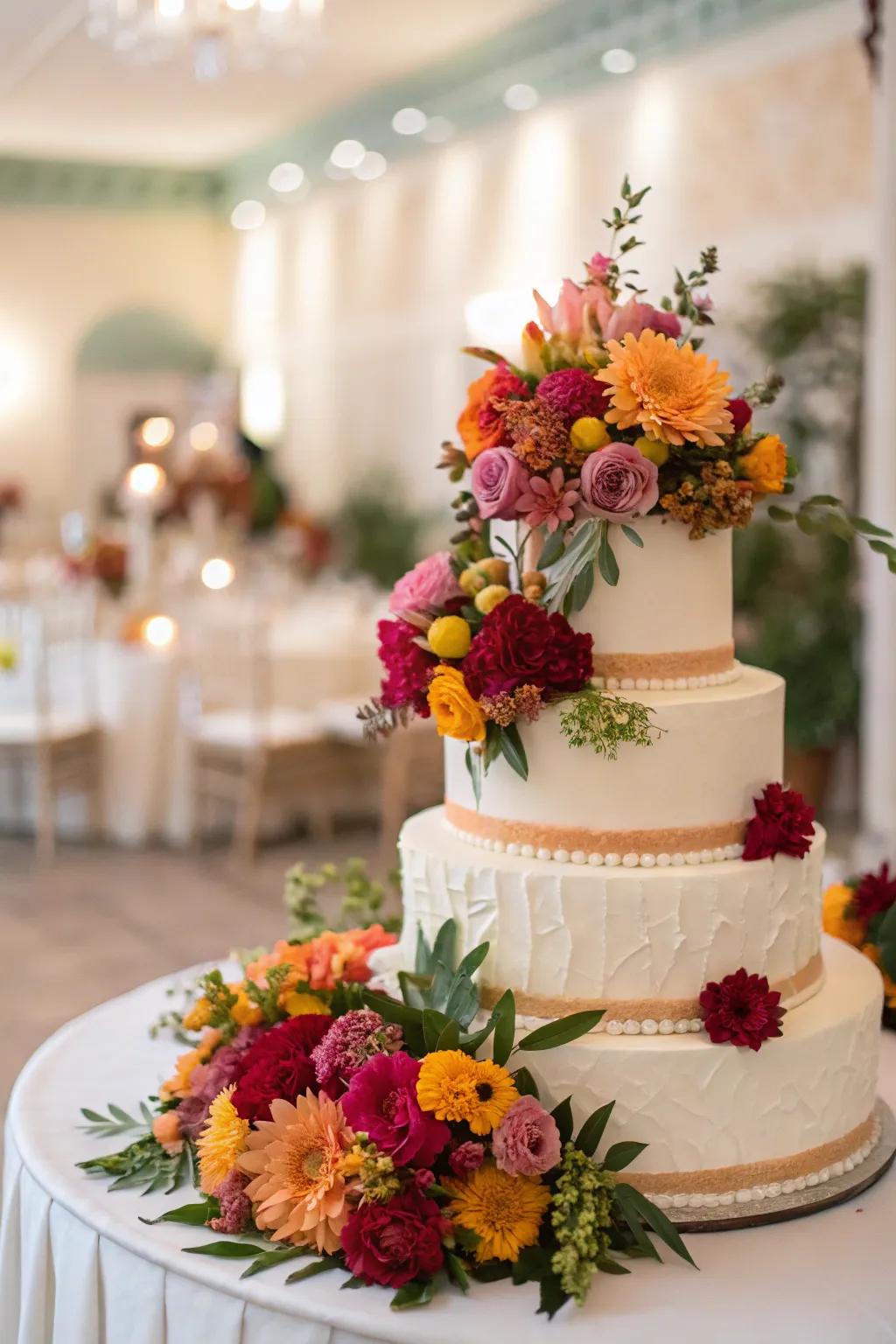 A wedding cake inspired by seasonal elements for enhanced aesthetics.