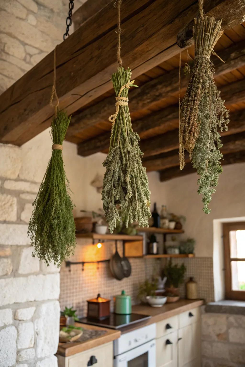 Dried herb bundles for a rustic, witchy vibe.