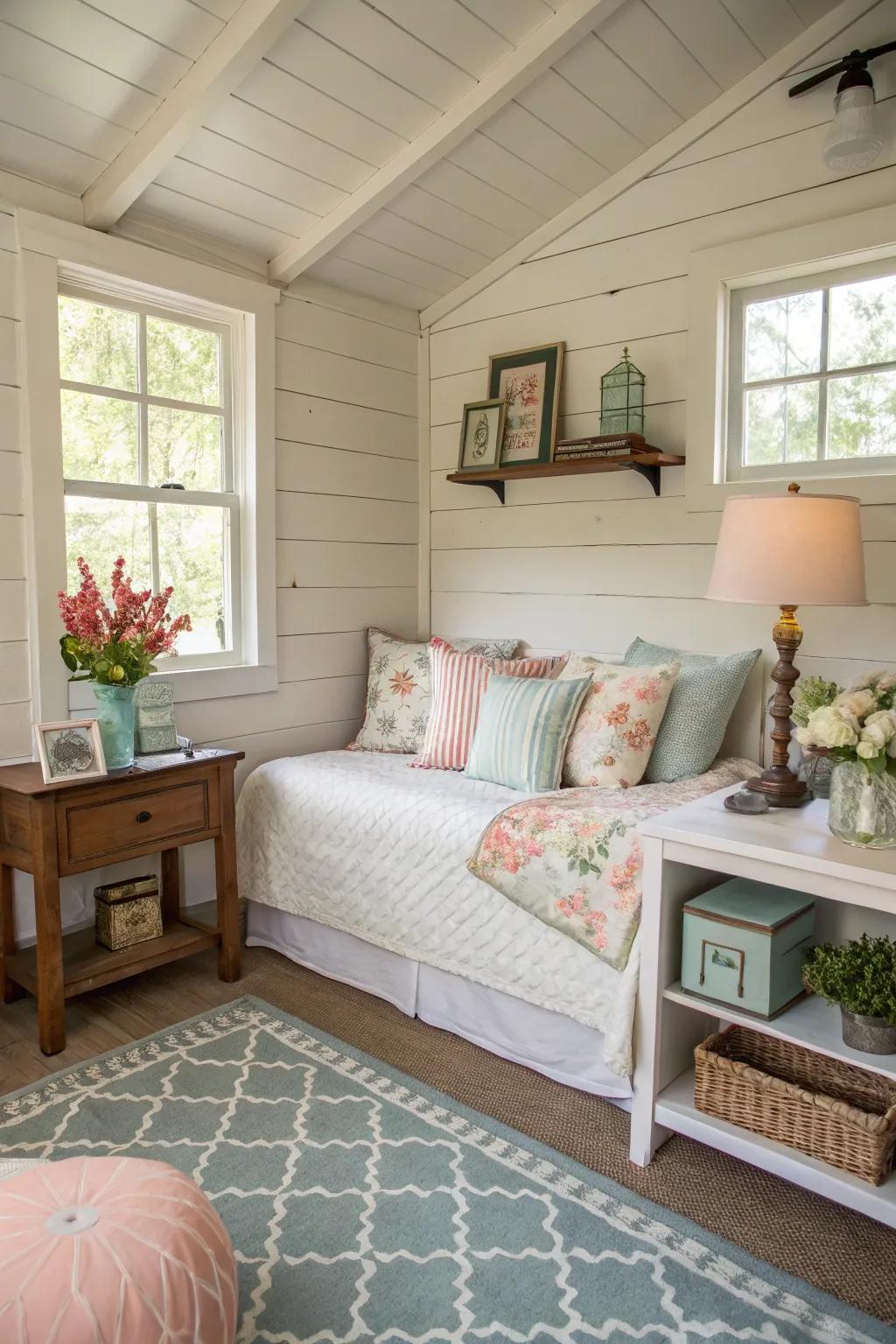 Offer guests a cozy and private space with a shed guest room.