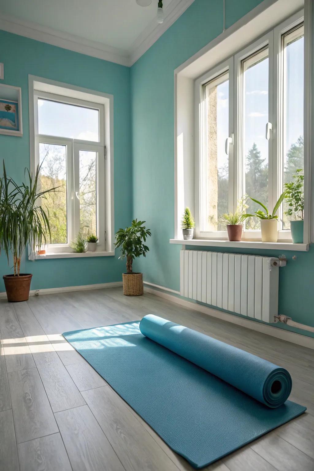 Soothing colors foster a calm workout atmosphere.