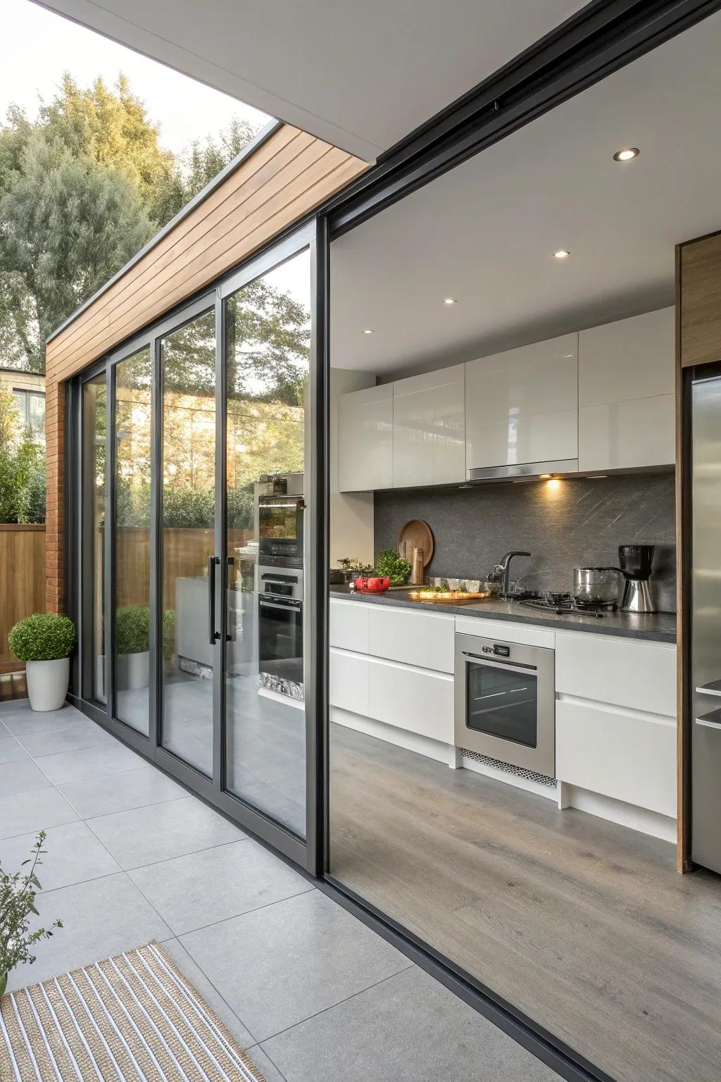 Sliding doors offer space-saving and modern appeal.