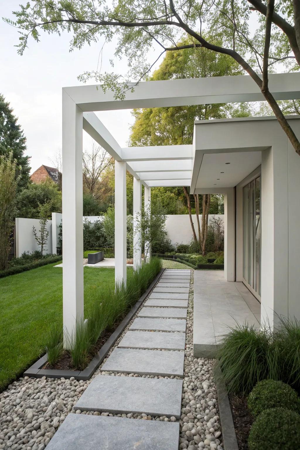 A sleek modern arbor enhancing a contemporary garden.