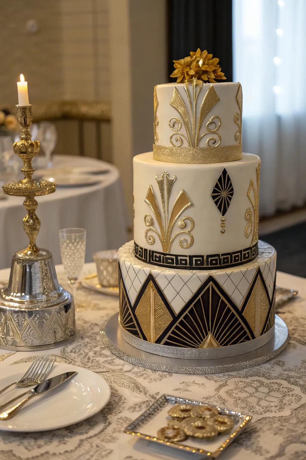 An Art Deco cake brings vintage glamour to your celebration.