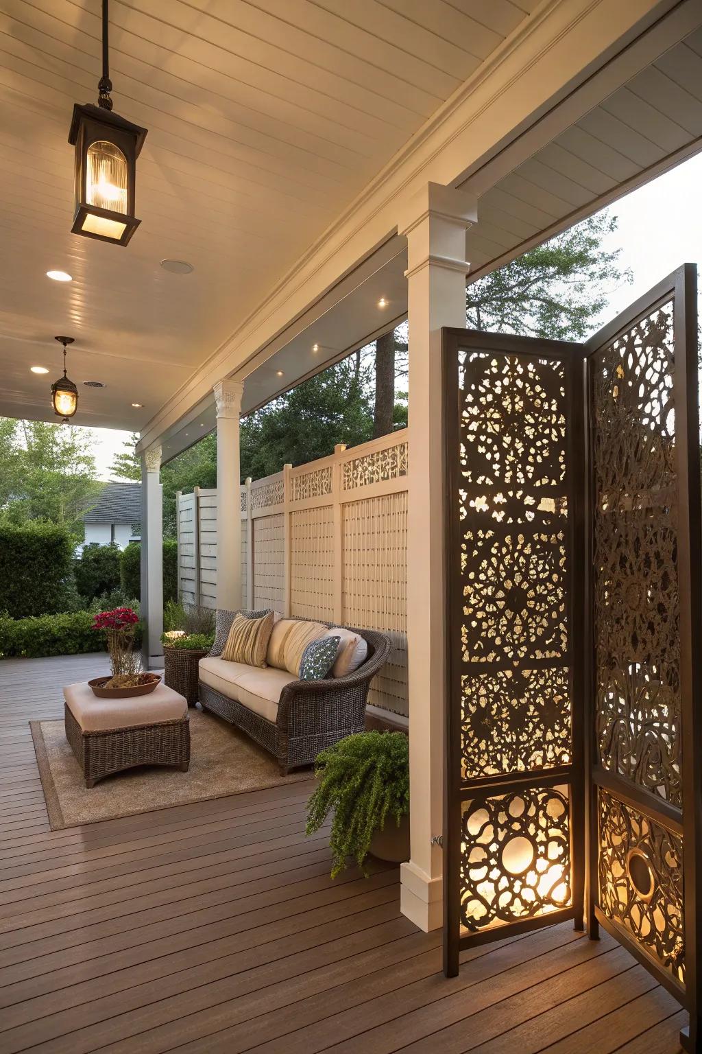 Enhance privacy on your porch with decorative screens.