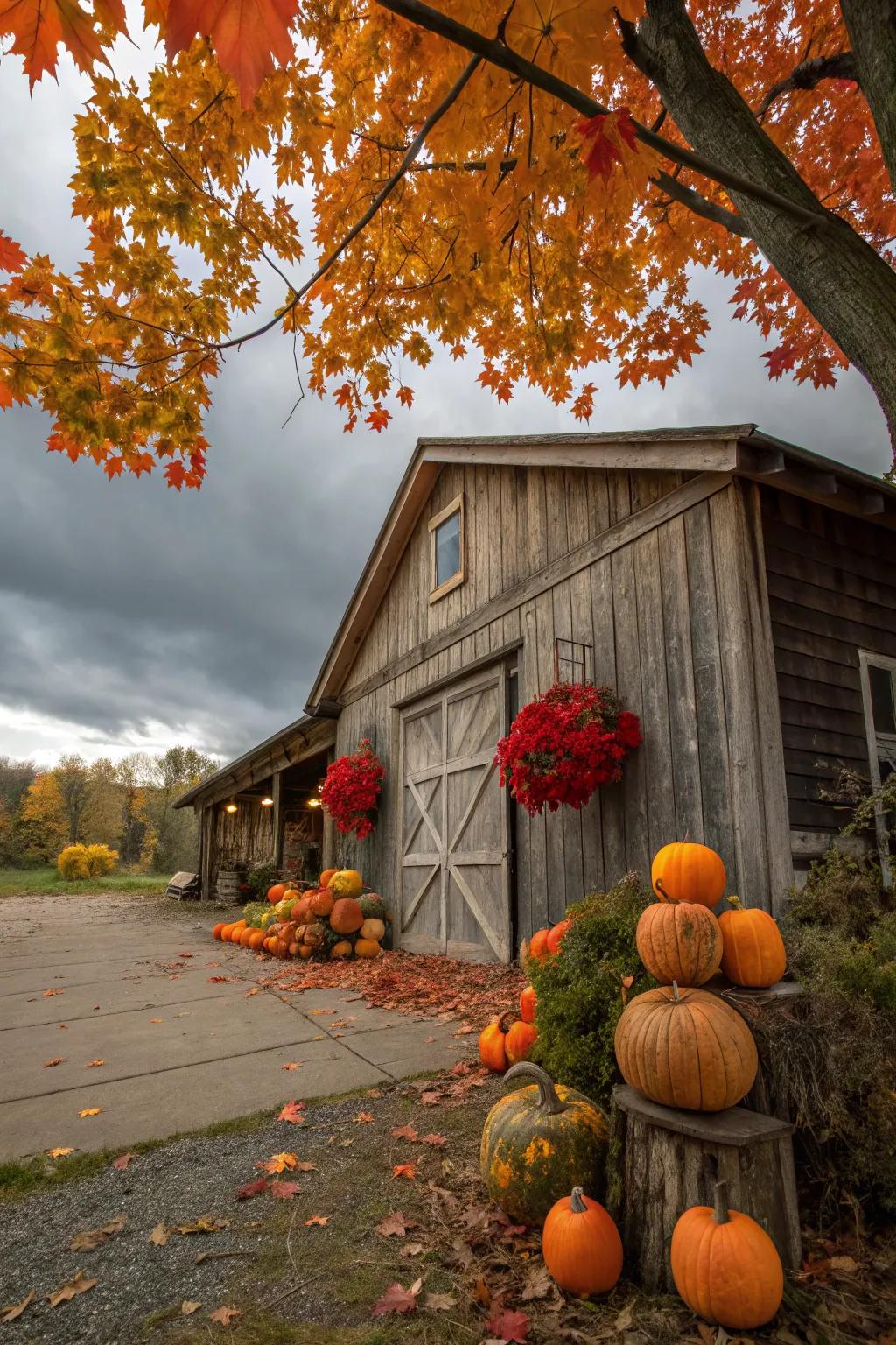 Seasonal elements give barns a festive flair.