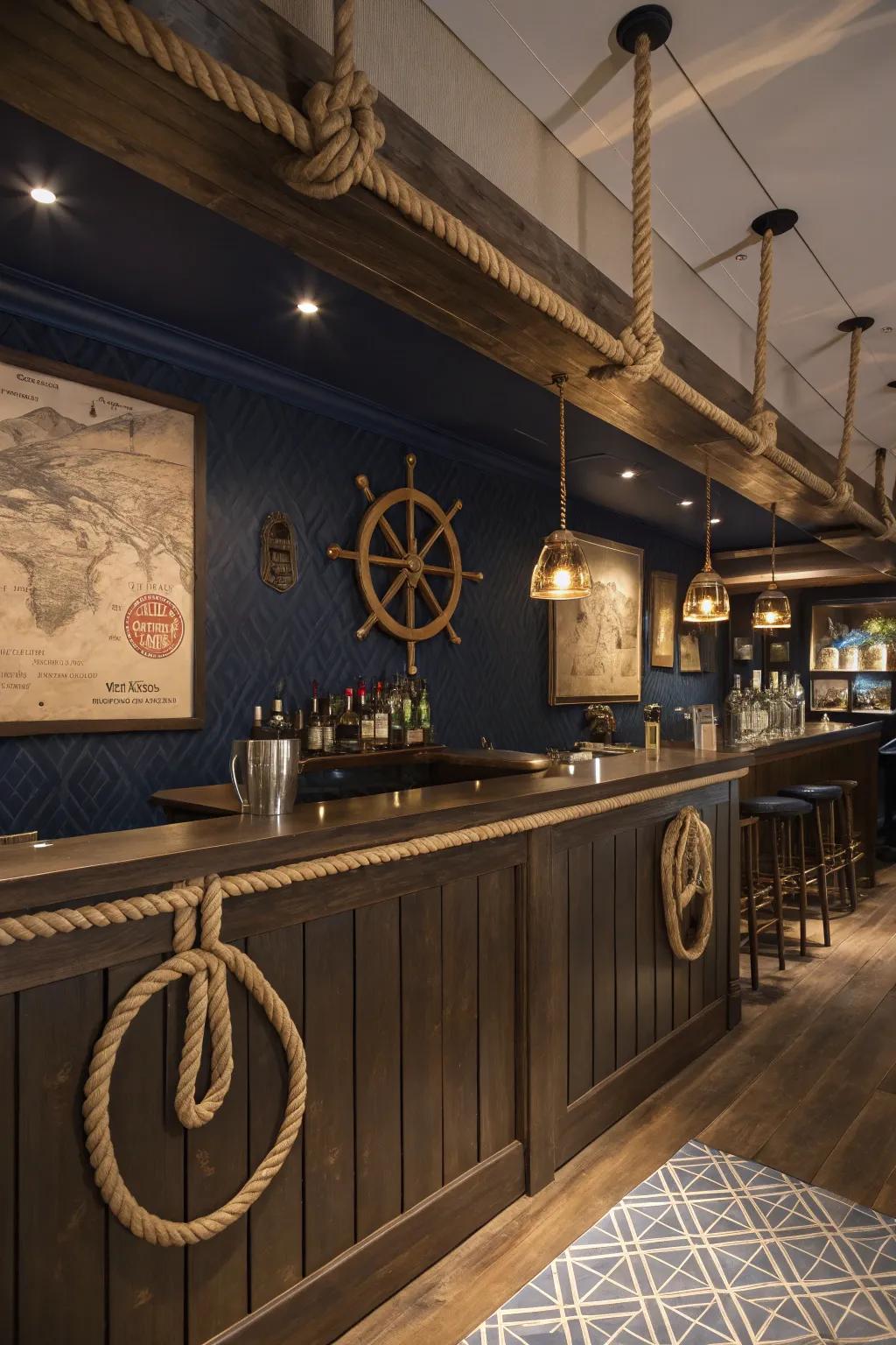 Sail away with a nautical-inspired bar setup.