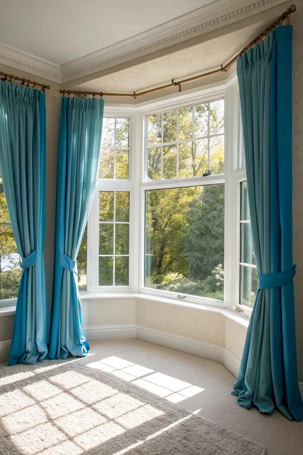 Accent-colored curtains adding vibrancy and cohesion to the room.