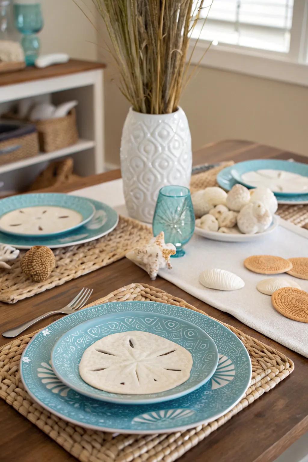 Beach-inspired tableware makes dining feel special.