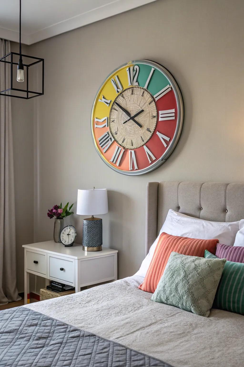 Add a splash of color with a vibrant clock accent.