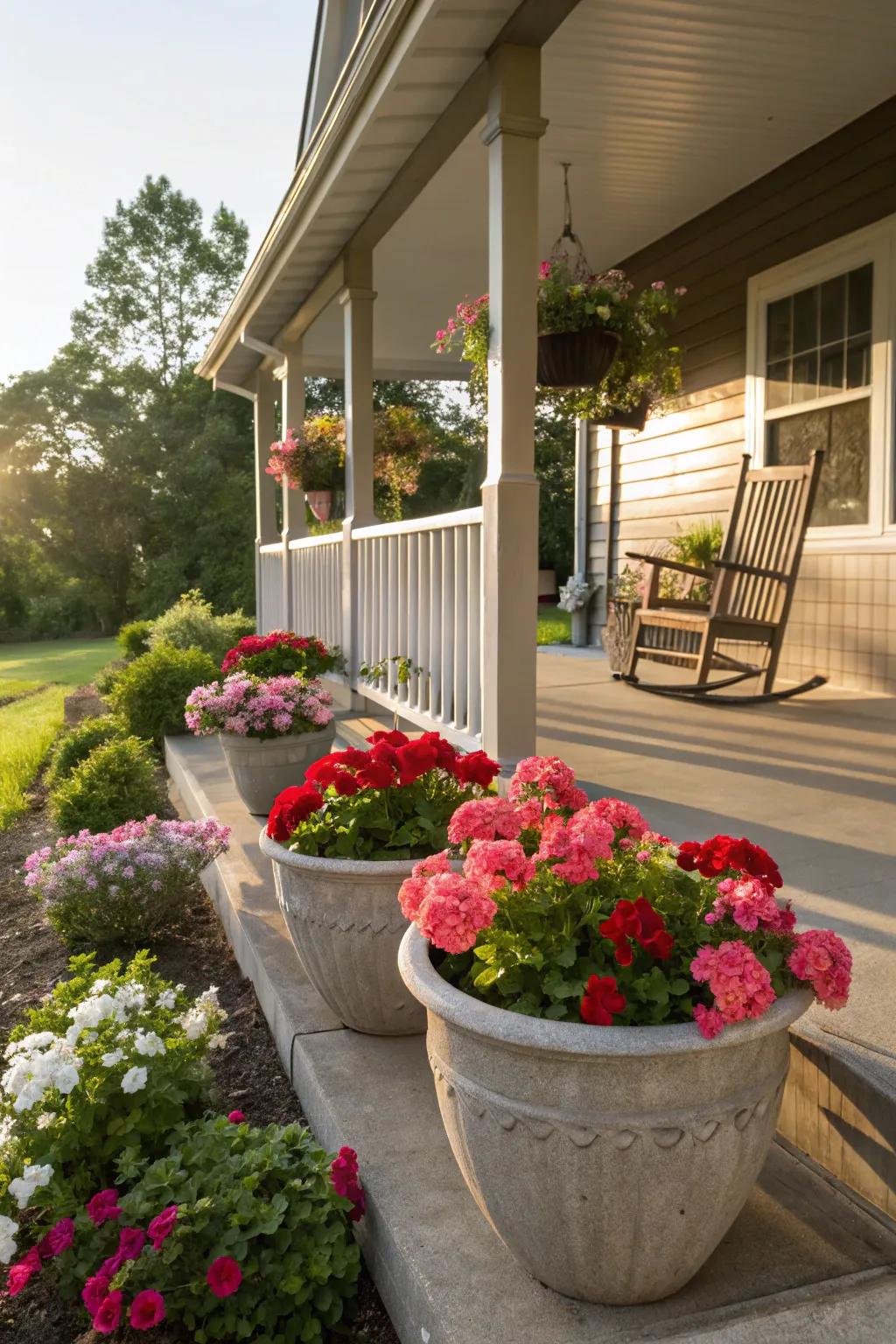 Geraniums bring color and charm to any front porch or garden.