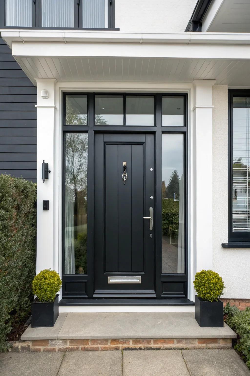 A matte black finish contrasts beautifully with glossy white trim for a modern look.