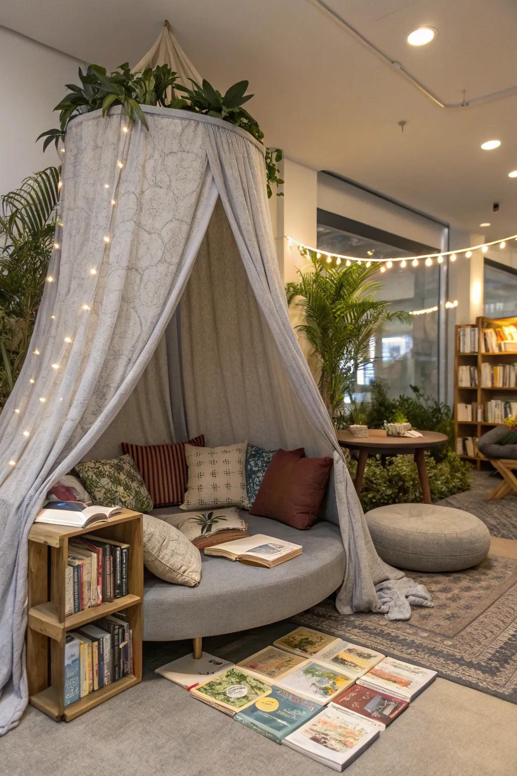 A canopy-covered nook that feels intimate and cozy.