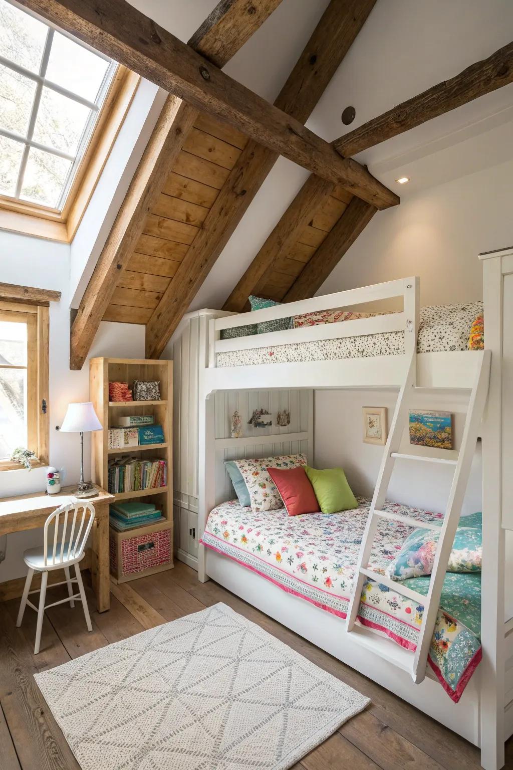 Charming bunk room created in a converted attic space.