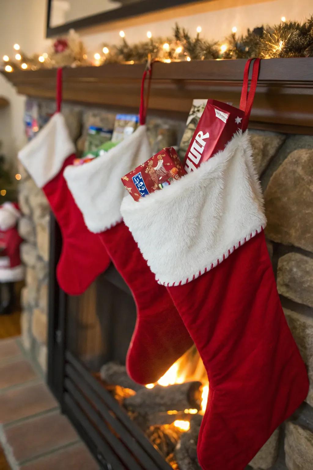 Candy bars as delightful stocking stuffers for a sweet Christmas surprise.