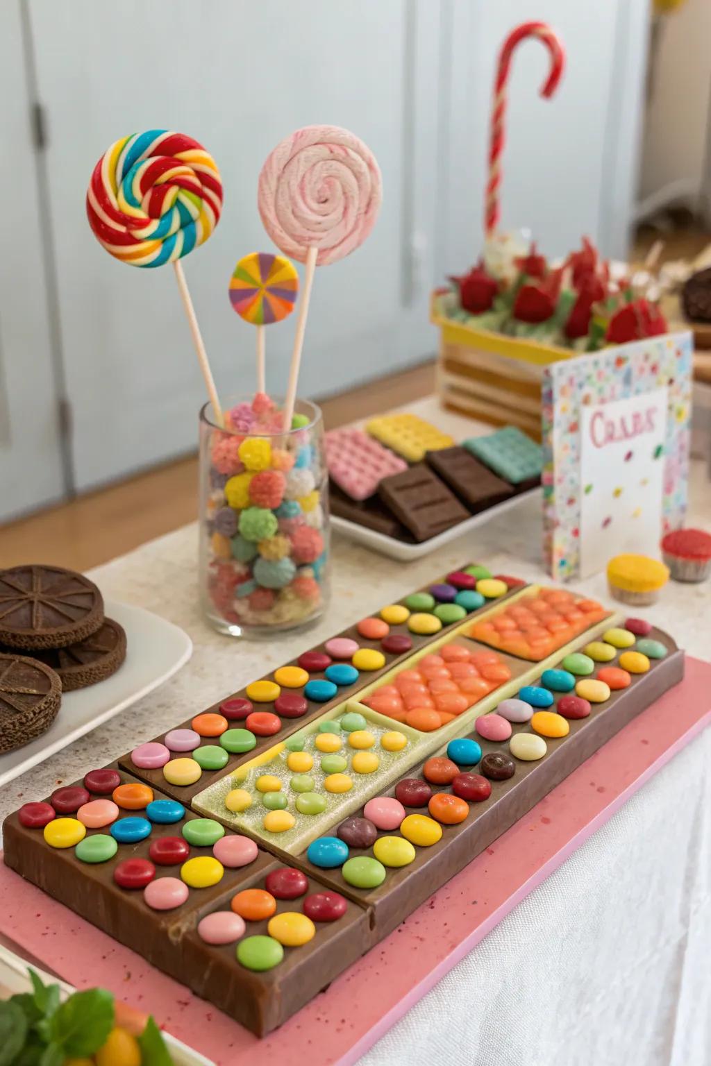 Enchanting whimsical candy bar with imaginative decor and unique treats.