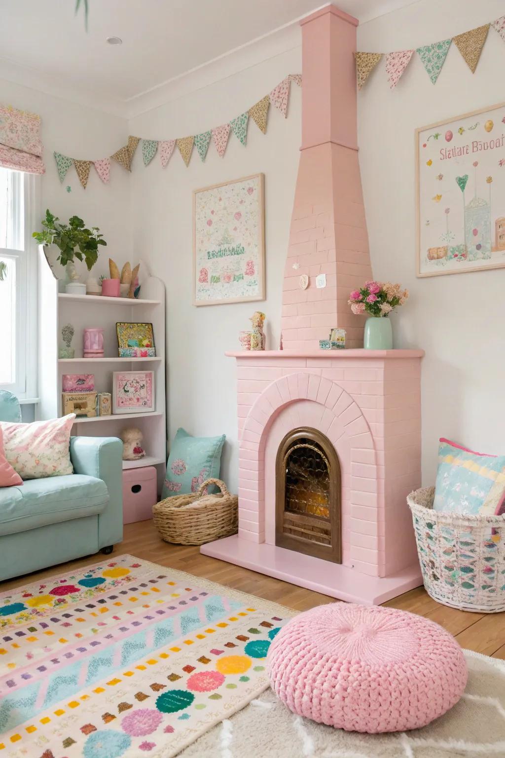 Pastel pink brings a playful and whimsical vibe to this charming space.