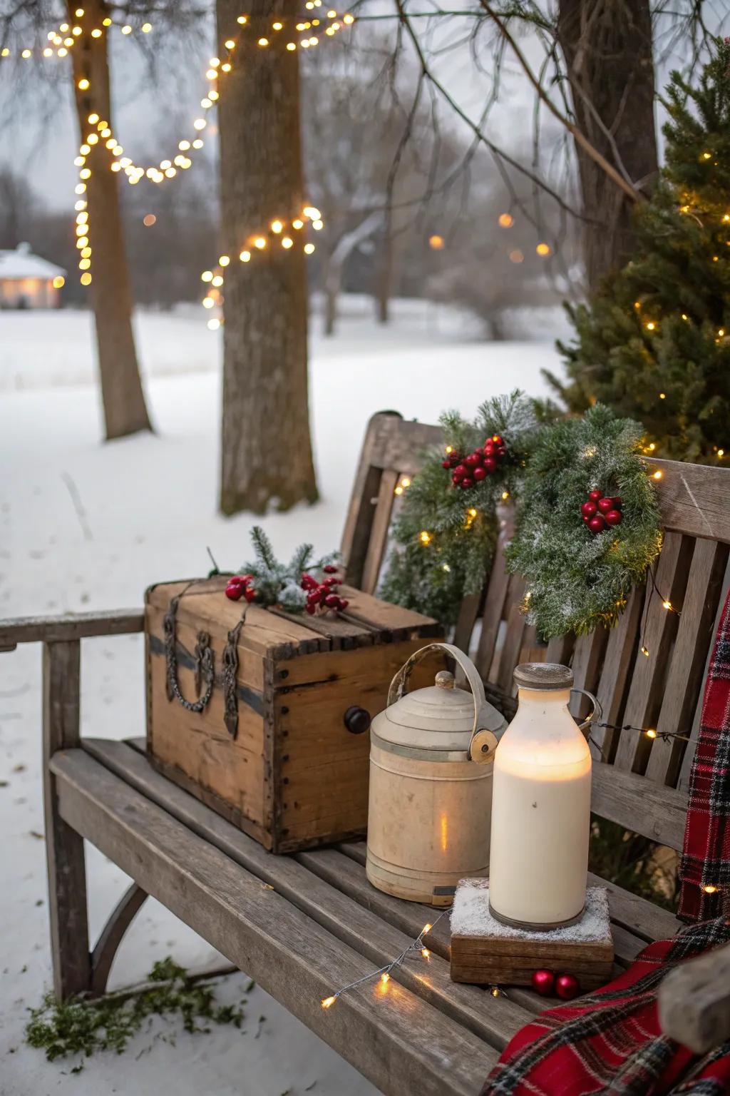 Vintage elements add a nostalgic touch to your holiday setup.