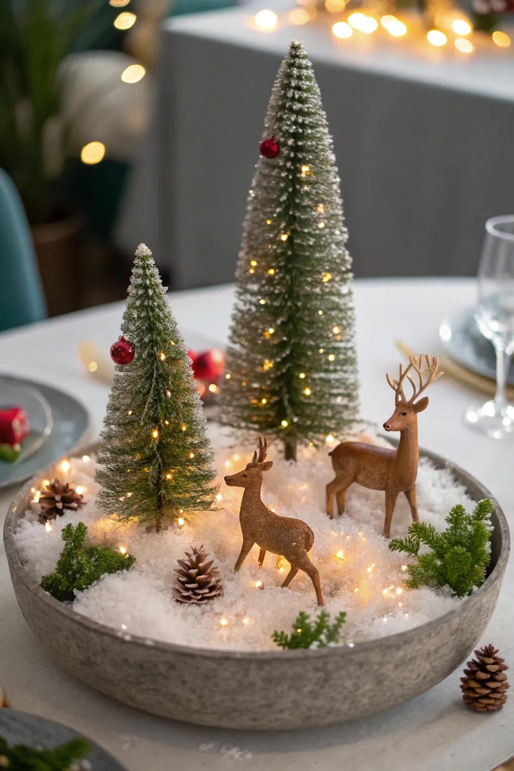 A winter wonderland centerpiece enchants with magic and charm.