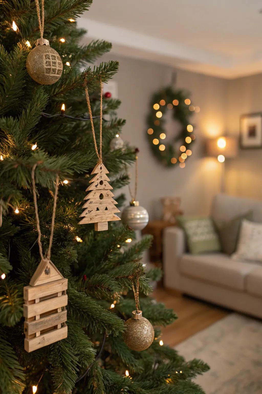 Celebrate creativity with pallet-wood ornaments.