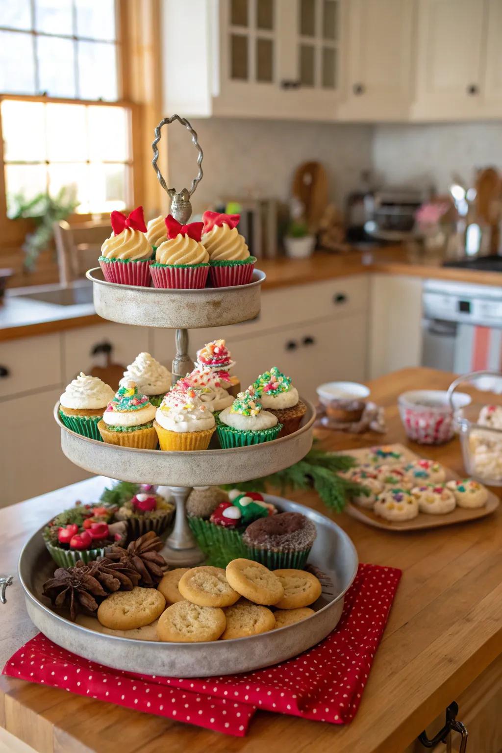 Baking delights on display in this holiday tiered tray.